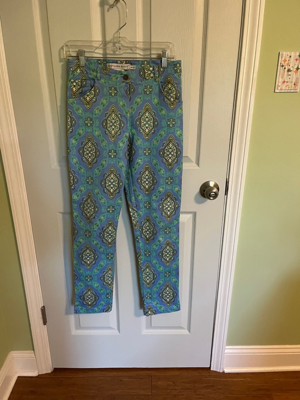 Gretchen Scott Designs Blue and Green Printed Skinny Jeans